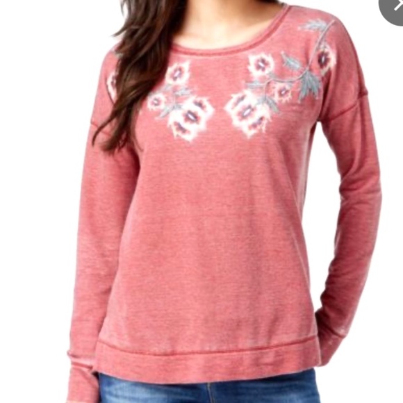 Lucky Brand Sweaters - Lucky Brand sz XL Pink~Orange Embroidered Burnout Sweater